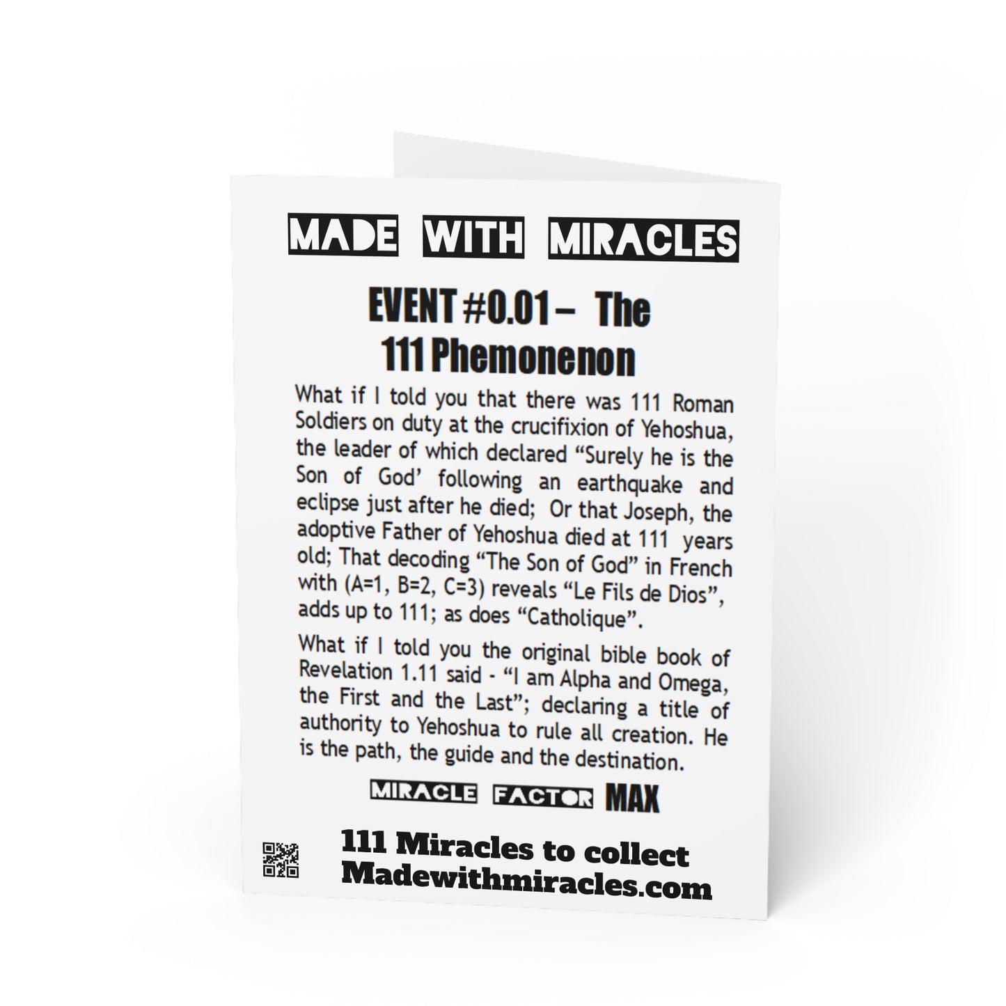 #0.01 Made with Miracles Greetings Card (INT) The 111 Phenomenon