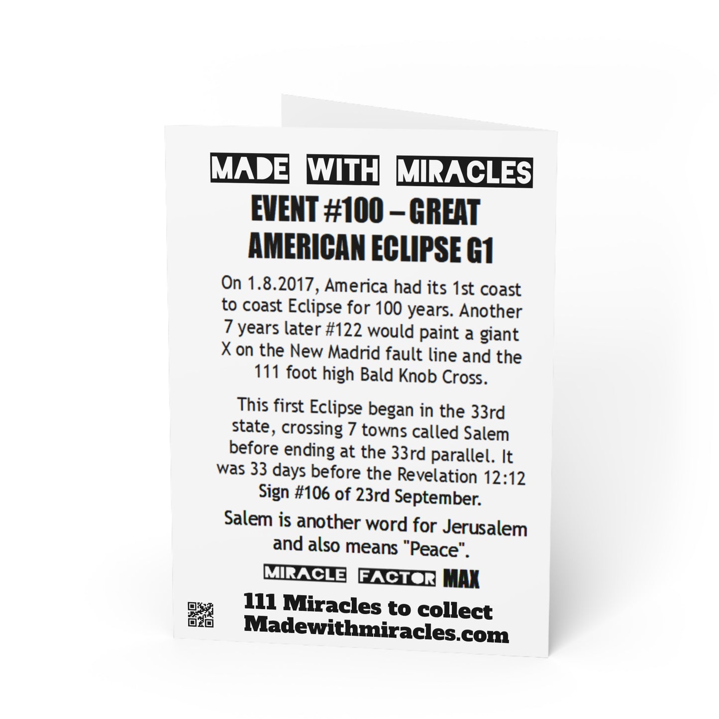 #100 Made with Miracles Greetings Card (INT) Great American Eclipse 1 OF 3